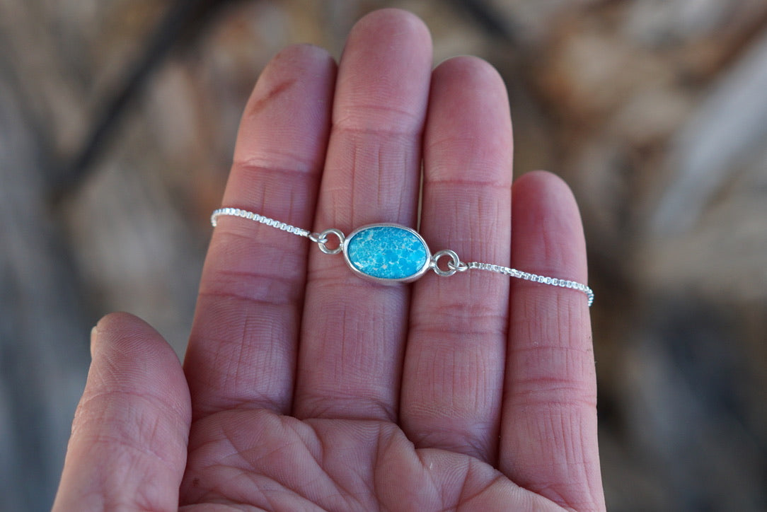 Box Chain Adjustable Bracelet (Turquoise Mountain)