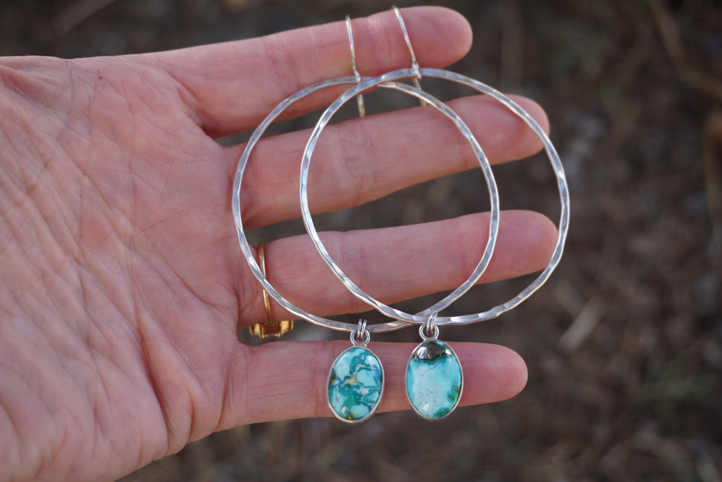 Hammered Organic Hoops (White Water)