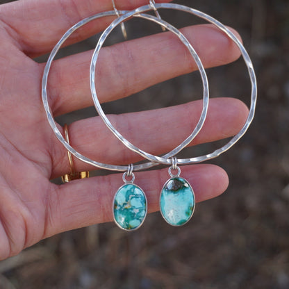 Hammered Organic Hoops (White Water)