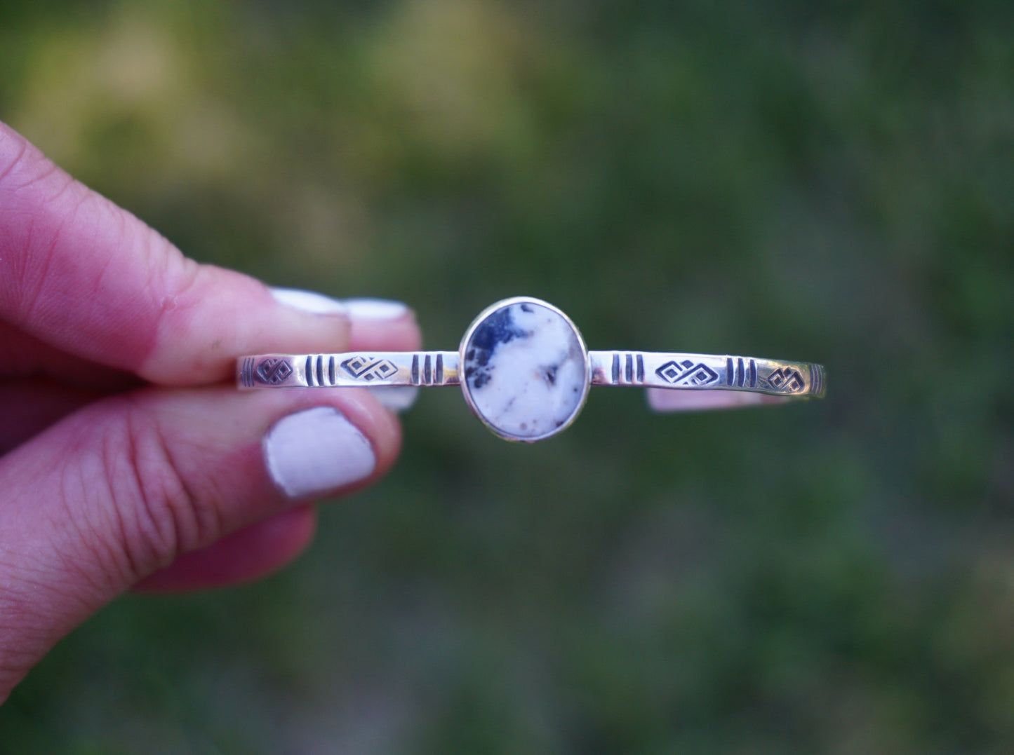 Stamped Cuff Bracelet (White Buffalo)