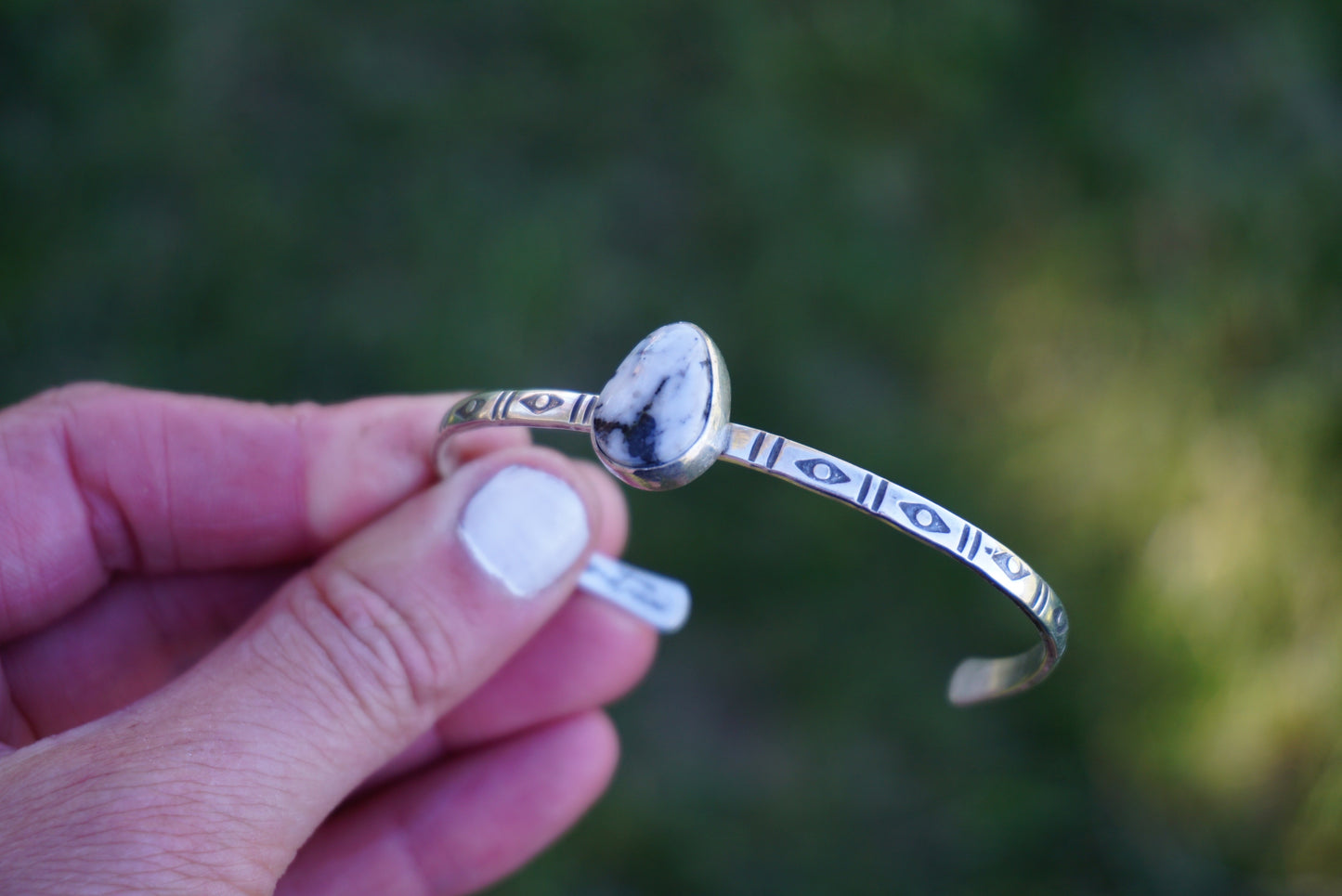 Stamped Cuff Bracelet (White Buffalo)
