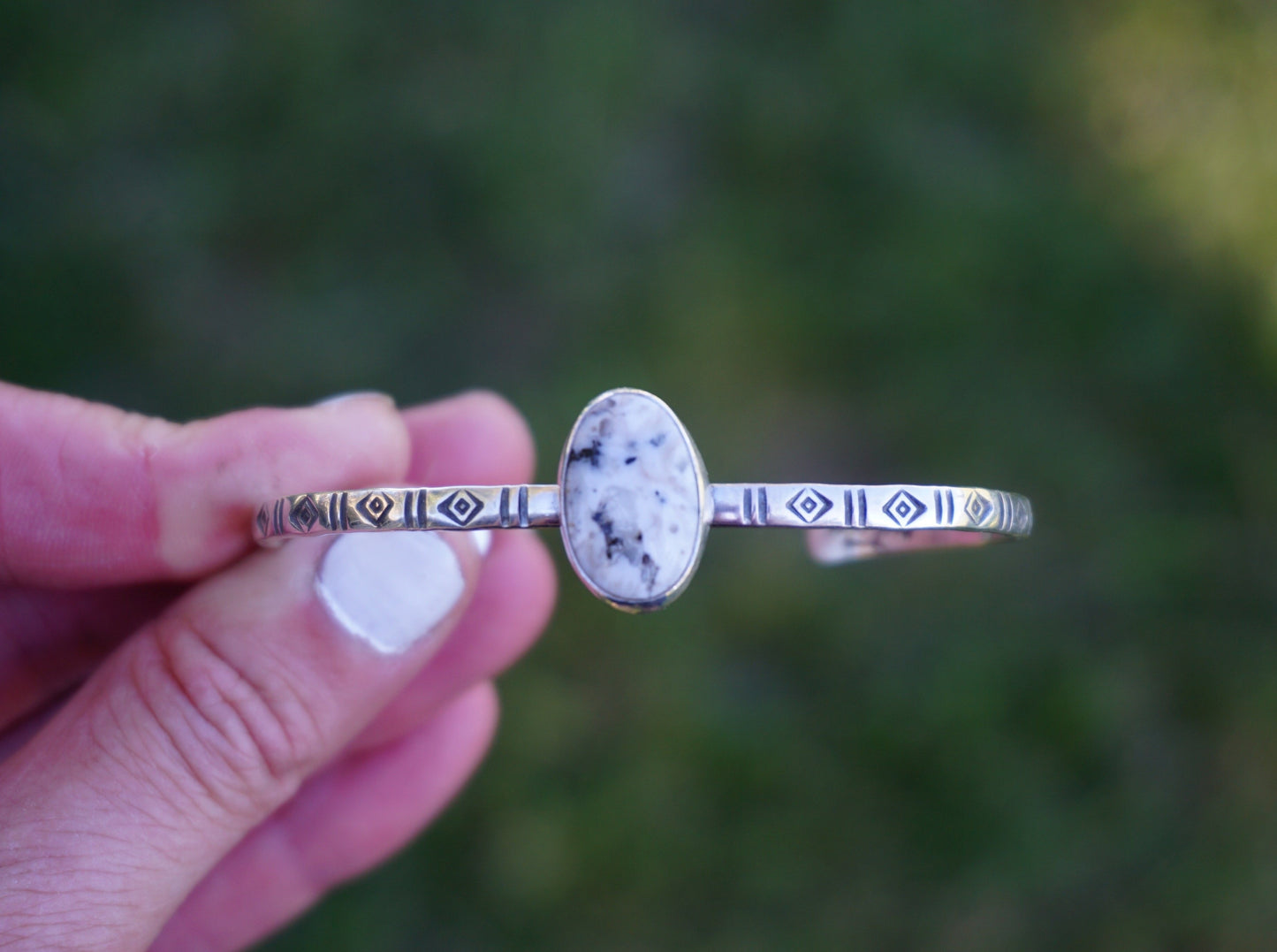 Stamped Cuff Bracelet (White Buffalo)