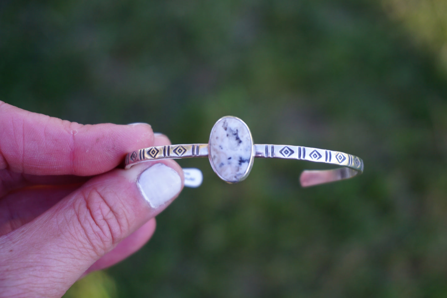 Stamped Cuff Bracelet (White Buffalo)