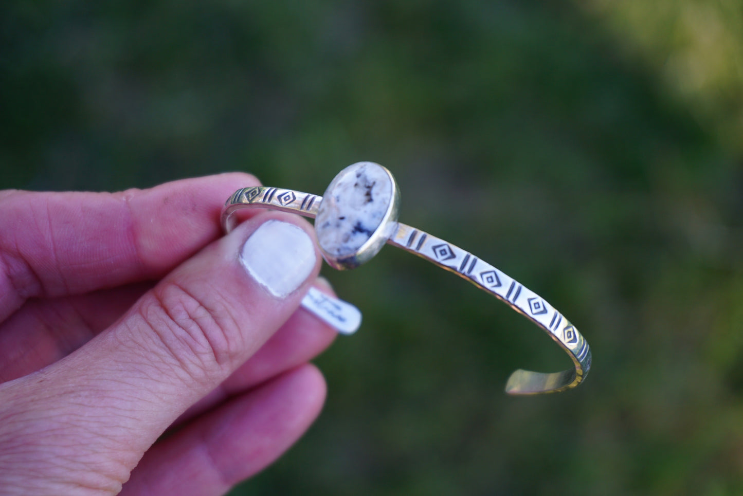Stamped Cuff Bracelet (White Buffalo)