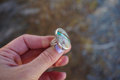 Sterling Silver & Royston Ribbon Turquoise Ring (Size 6)