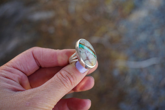 Sterling Silver & Royston Ribbon Turquoise Ring (Size 6)