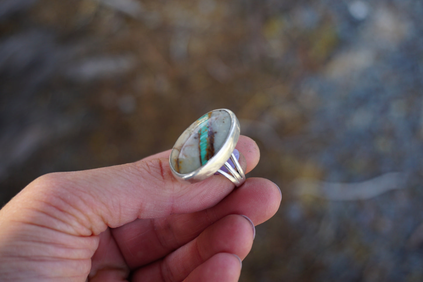 Sterling Silver & Royston Ribbon Turquoise Ring (Size 6)