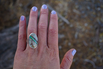 Sterling Silver & Royston Ribbon Turquoise Ring (Size 6)
