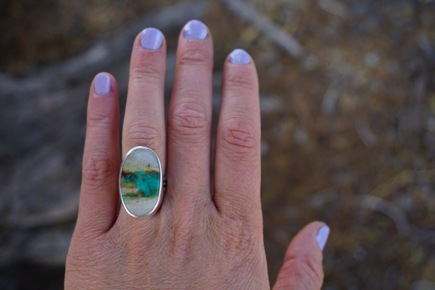 Sterling Silver & Royston Ribbon Turquoise Ring (Size 6)