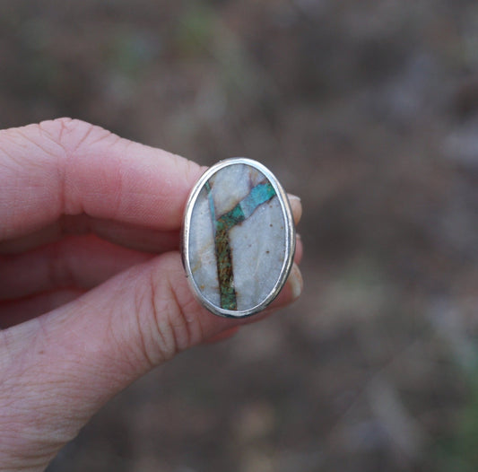 Sterling Silver & Royston Ribbon Turquoise Ring (Size 6)