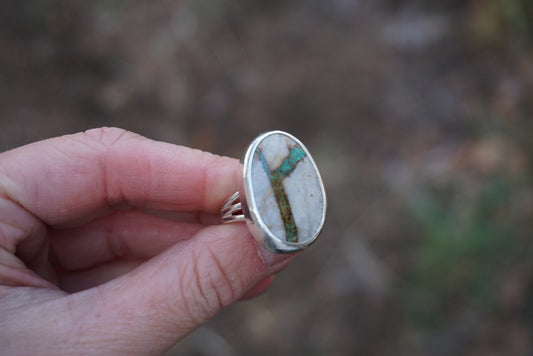 Sterling Silver & Royston Ribbon Turquoise Ring (Size 6)