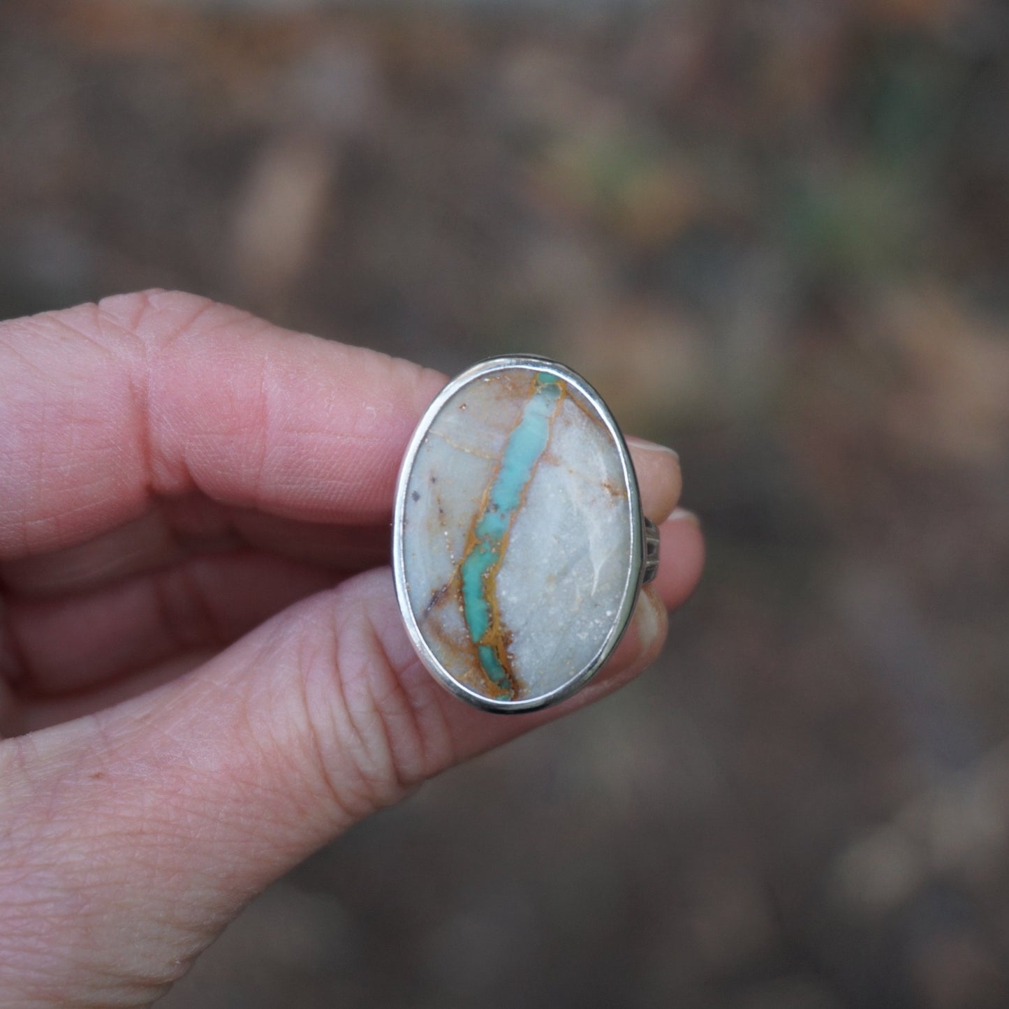 Sterling Silver & Royston Ribbon Turquoise Ring (Size 8.5)
