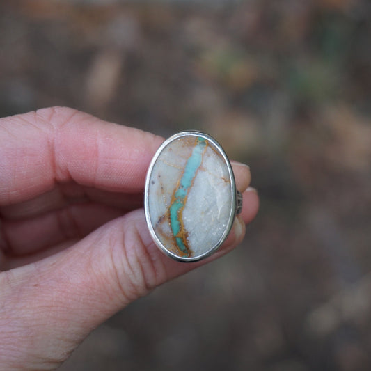 Sterling Silver & Royston Ribbon Turquoise Ring (Size 8.5)