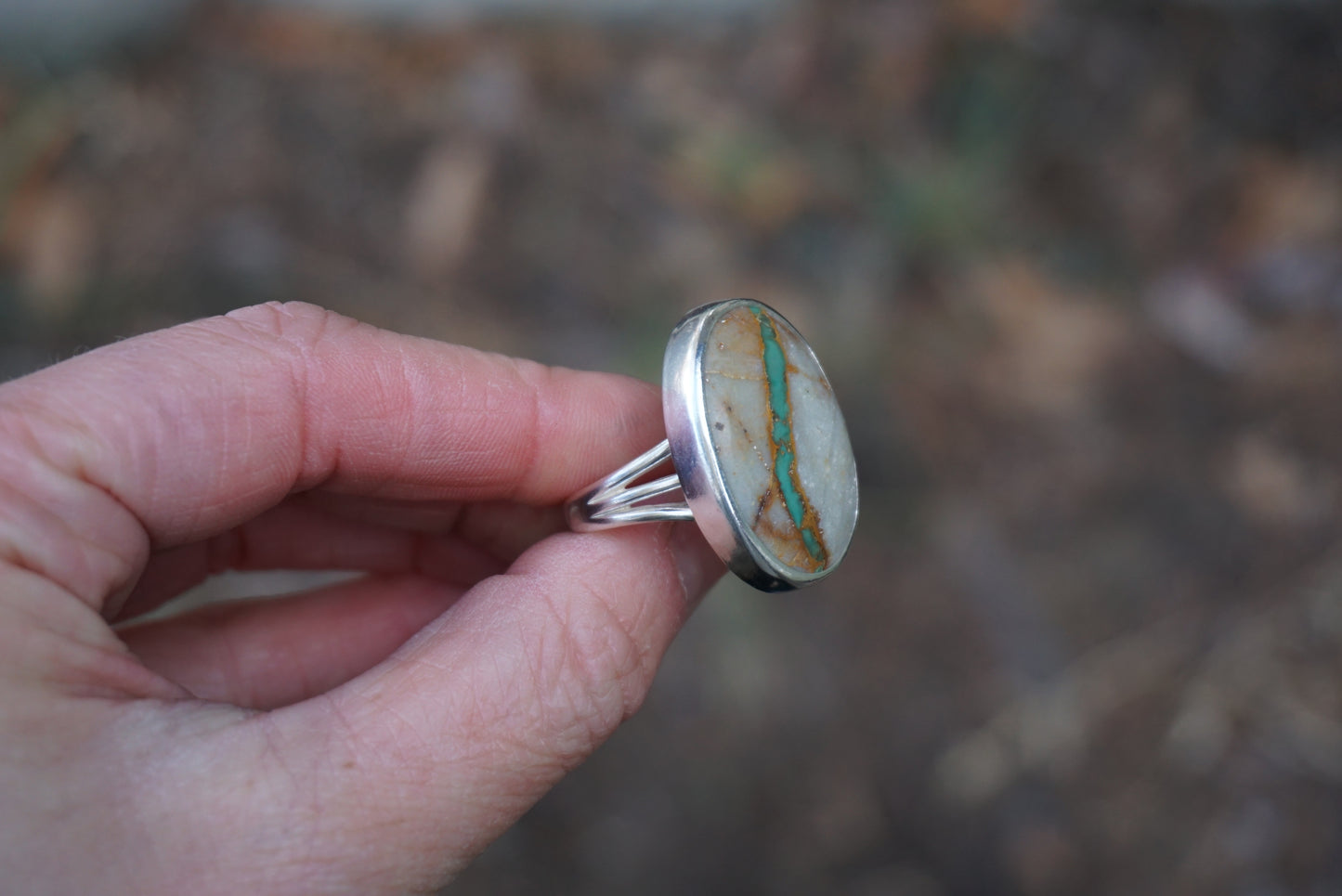 Sterling Silver & Royston Ribbon Turquoise Ring (Size 8.5)