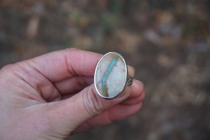 Sterling Silver & Royston Ribbon Turquoise Ring (Size 8.5)