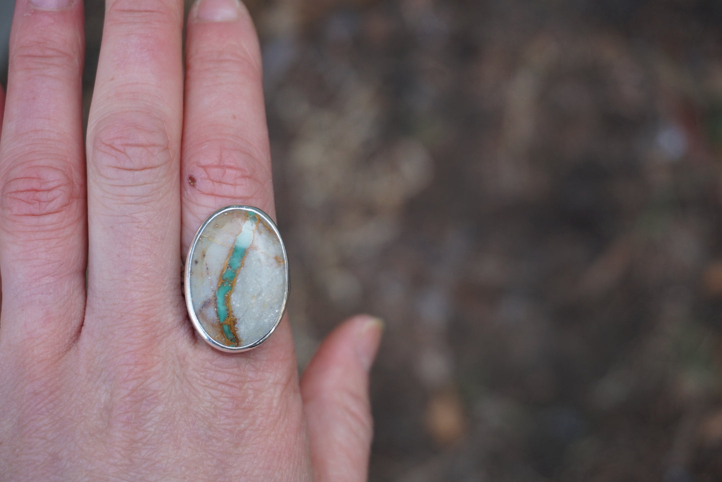 Sterling Silver & Royston Ribbon Turquoise Ring (Size 8.5)