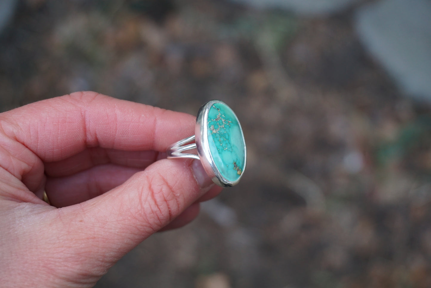 Sterling Silver & Emerald Valley Turquoise Ring (Size 8)