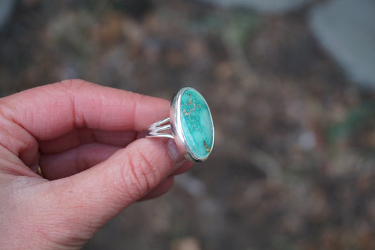 Sterling Silver & Emerald Valley Turquoise Ring (Size 8)