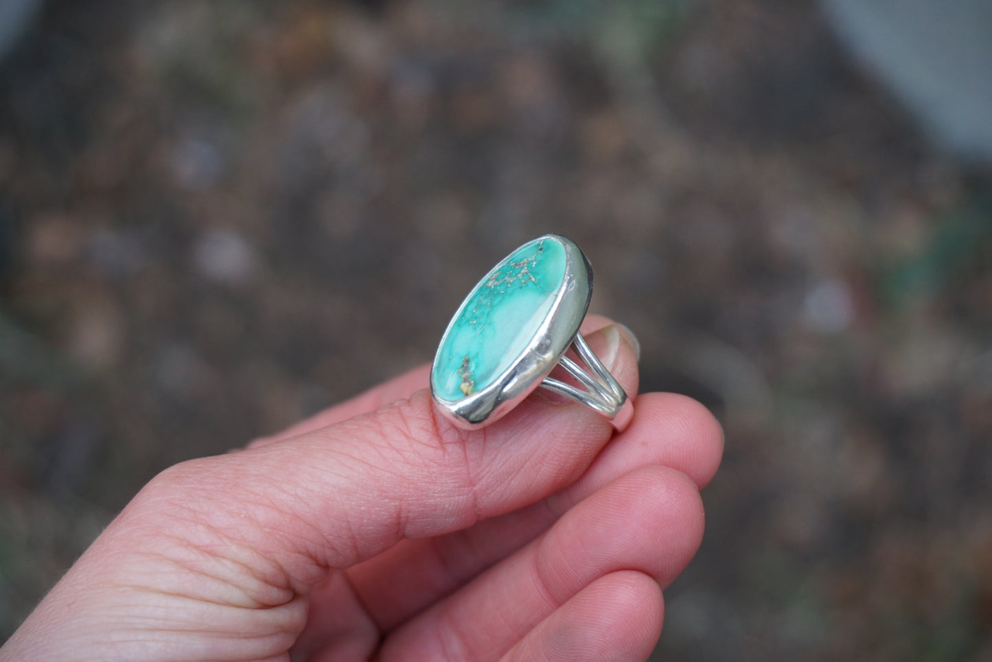 Sterling Silver & Emerald Valley Turquoise Ring (Size 8)