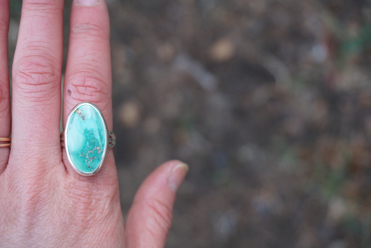 Sterling Silver & Emerald Valley Turquoise Ring (Size 8)