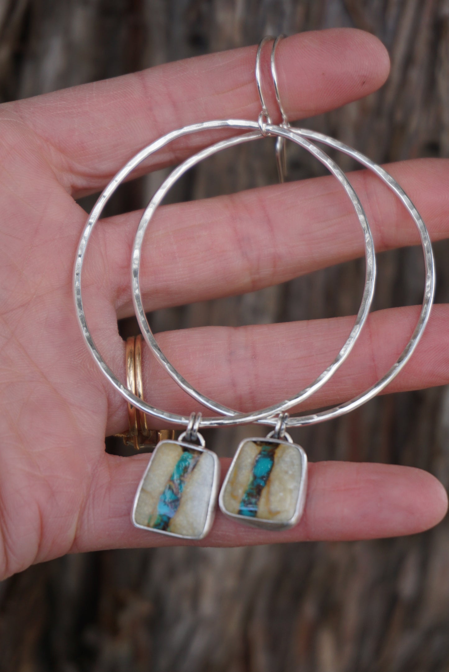 Hammered Organic Hoops (Royston Ribbon)