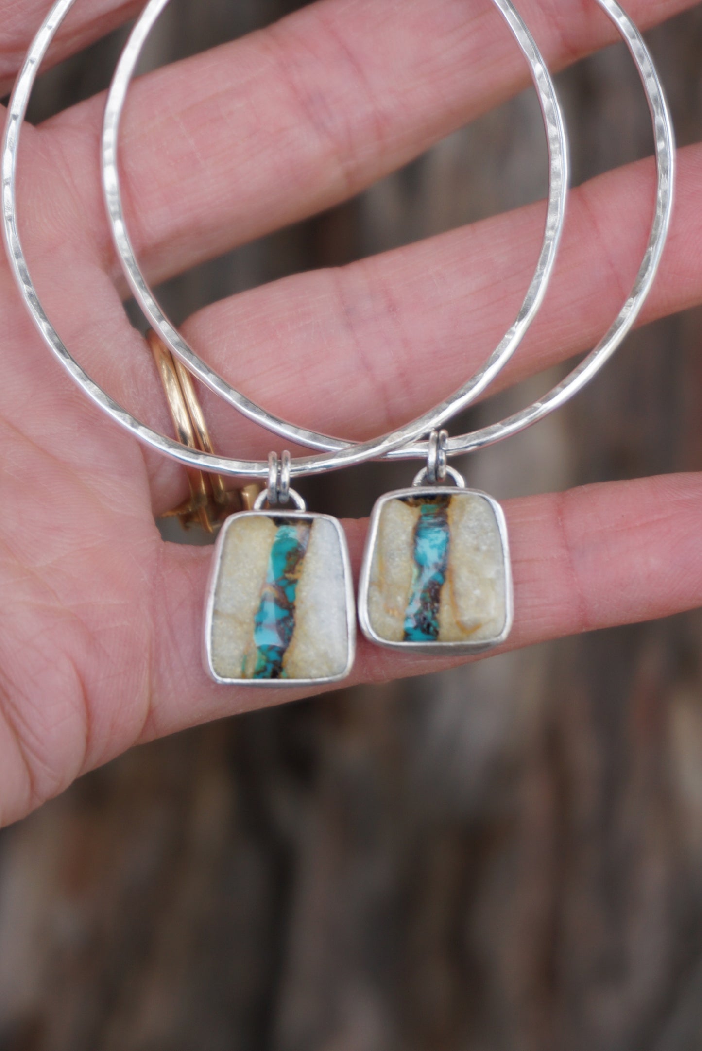 Hammered Organic Hoops (Royston Ribbon)