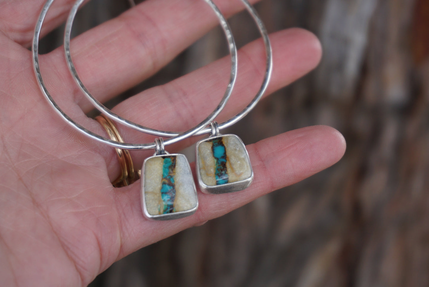 Hammered Organic Hoops (Royston Ribbon)