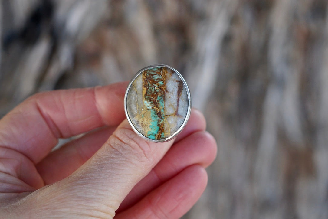 Sterling Silver & Royston Ribbon Turquoise Ring (Size 8)
