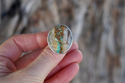 Sterling Silver & Royston Ribbon Turquoise Ring (Size 8)