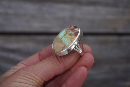 Sterling Silver & Royston Ribbon Turquoise Ring (Size 7.5)