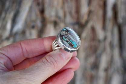 Sterling Silver & Royston Ribbon Turquoise Ring (Size 6.5)