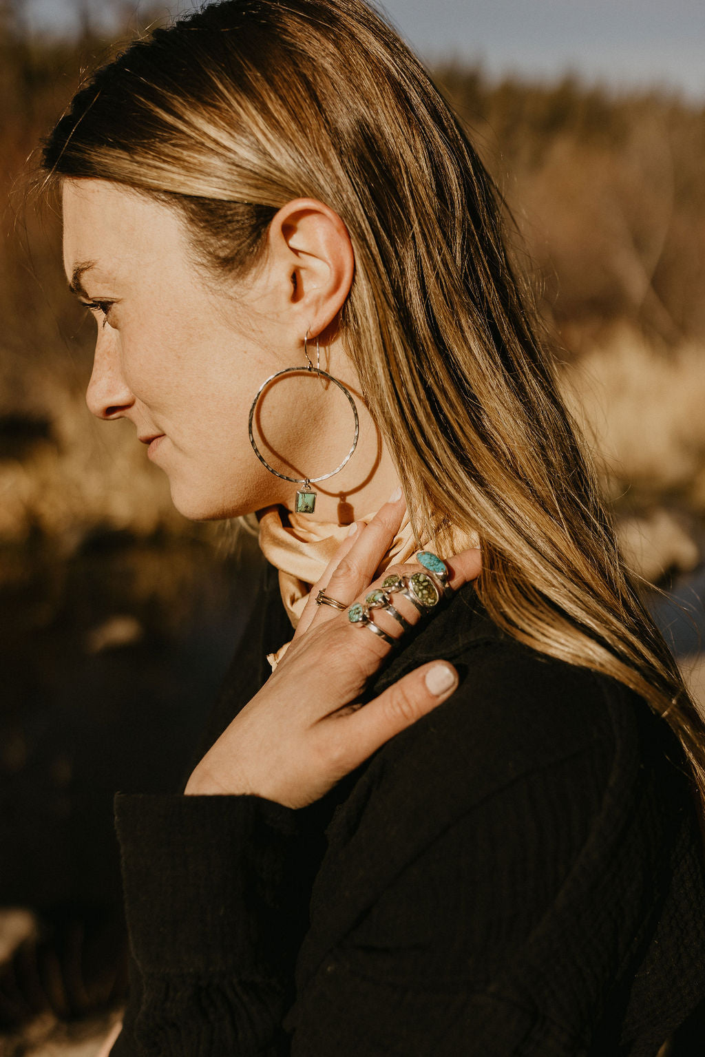 Hammered Organic Hoops (Kingman)