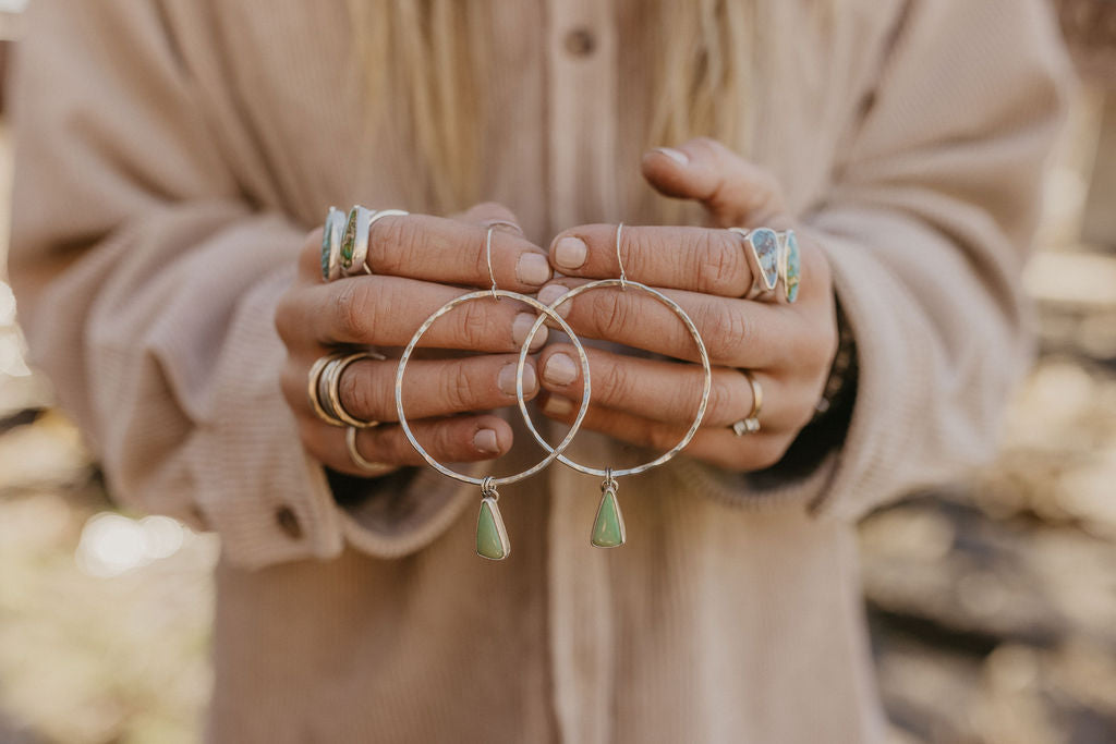 Hammered Organic Hoops (Lucien Variscite)
