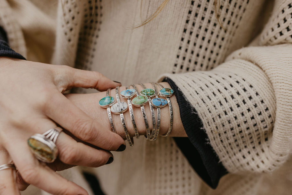 Stamped Cuff Bracelet (White Water)
