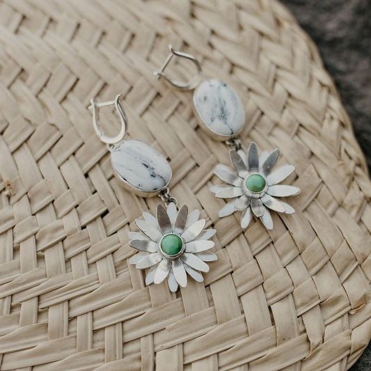 Daisy Lever-Back Earrings (White Buffalo)